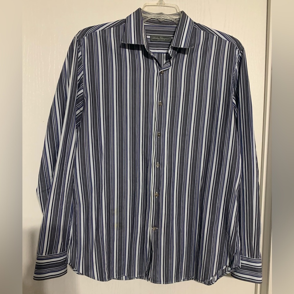 Salvatore Ferragamo Men's Long Sleeve Striped Button Up Shirt